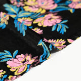 Panne de velours champêtre rose et bleu fond noir