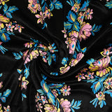 Panne de velours champêtre rose et bleu fond noir