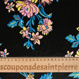 Panne de velours champêtre rose et bleu fond noir