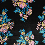 Panne de velours champêtre rose et bleu fond noir