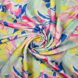 Satin de polyester imprimé feuille pastel fond jaune