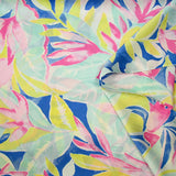 Satin de polyester imprimé feuille pastel fond jaune