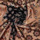 Satin polyester imprimé patchwork et cachemire marron fond noir