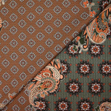 Satin polyester imprimé patchwork et cachemire marron fond kaki