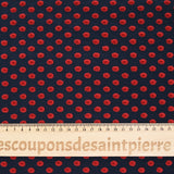 Maille polyviscose floquée pois rouge fond bleu marine