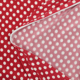 Jersey de polyester floqué et imprimé pois blanc fond rouge