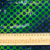 Velours de polyester Lurex imprimé petit pois bleu fond vert
