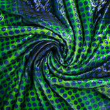Velours de polyester Lurex imprimé petit pois bleu fond vert
