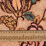 Viscose imprimée fleurs de porcelaine marron et corail fond abricot