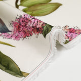 Viscose imprimée fleurs printanières bleues, jaunes et roses fond écru