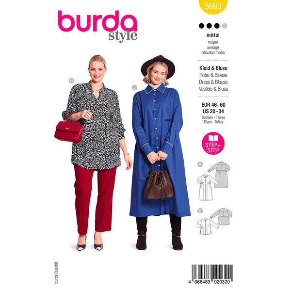 Patron Couture Burda N°7649 - Blouse Ou Robe Style POP, Tailles 38 à 50, Neuf