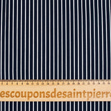 Popeline de coton imprimée rayure blanche fond bleu marine