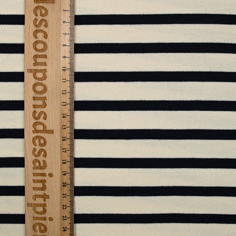 Jersey coton marinière bleu marine fond écru