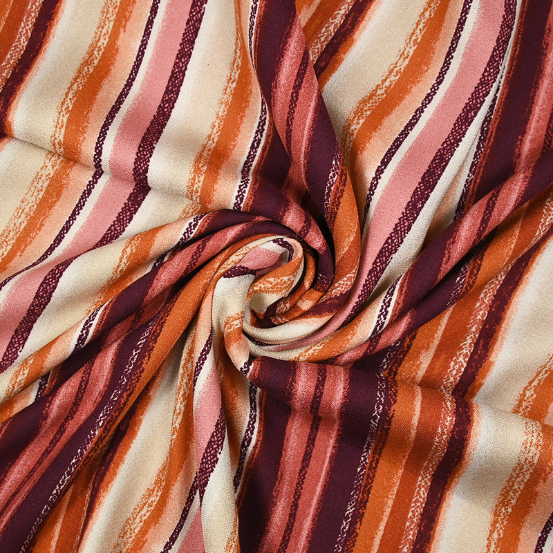 Crêpe viscose rayures trait de craie rouge et orange