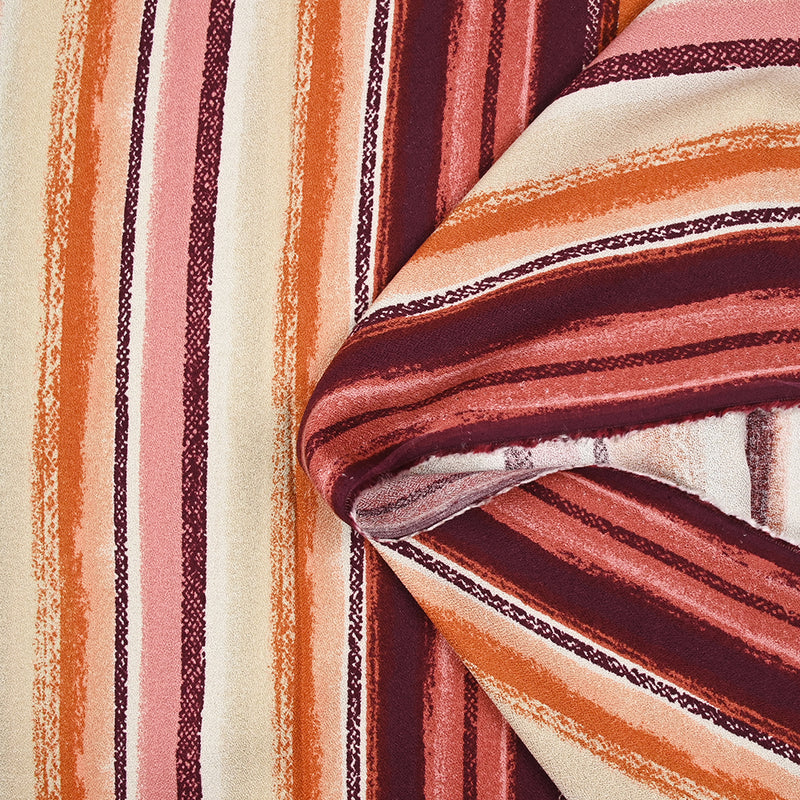Crêpe viscose rayures trait de craie rouge et orange