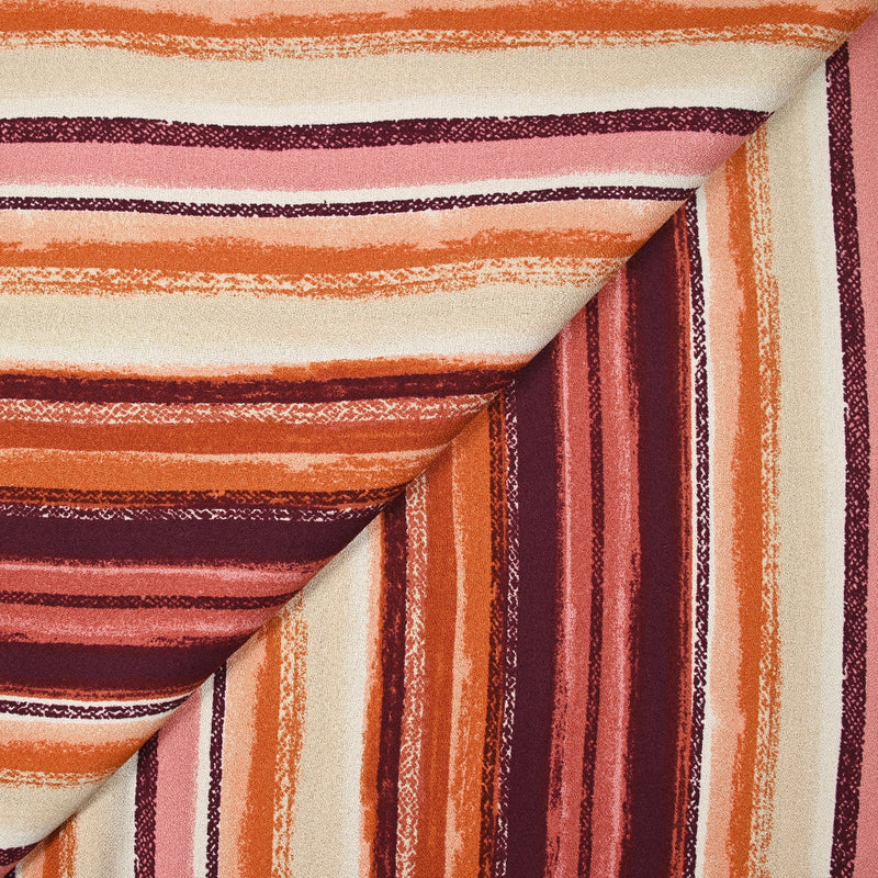 Crêpe viscose rayures trait de craie rouge et orange