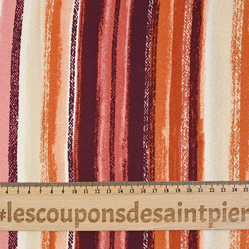 Crêpe viscose rayures trait de craie rouge et orange