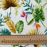 Viscose imprimée jungle jaune et vert fond blanc cassé