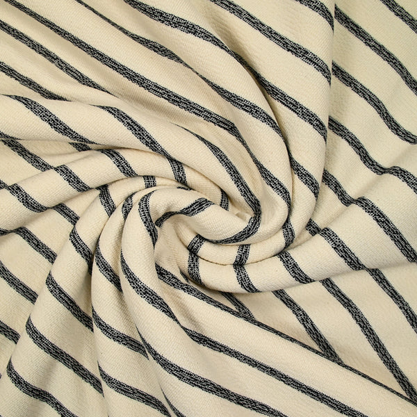 Maille 100% coton envers doux rayures noires fond écru