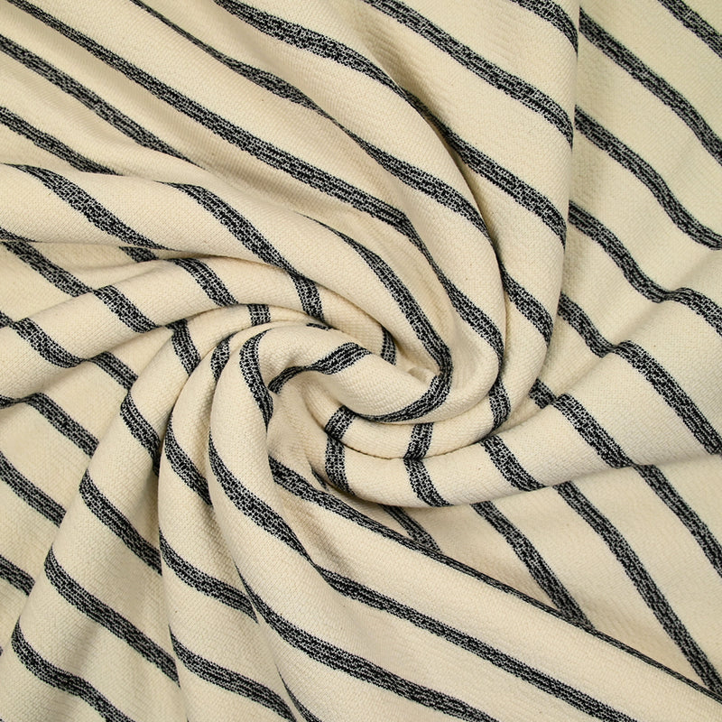 Maille 100% coton envers doux rayures noires fond écru