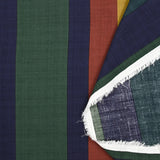Viscose imprimée larges rayures ocre rouge et vert forêt