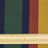 Viscose imprimée larges rayures ocre rouge et vert forêt