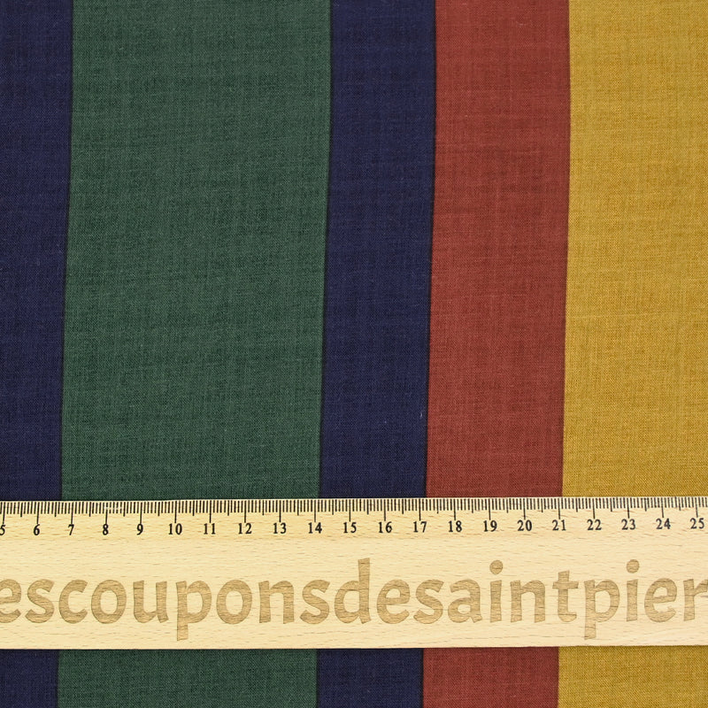 Viscose imprimée larges rayures ocre rouge et vert forêt