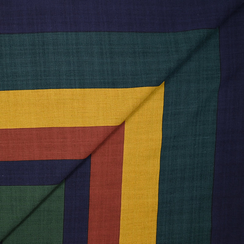 Viscose imprimée larges rayures ocre rouge et vert forêt