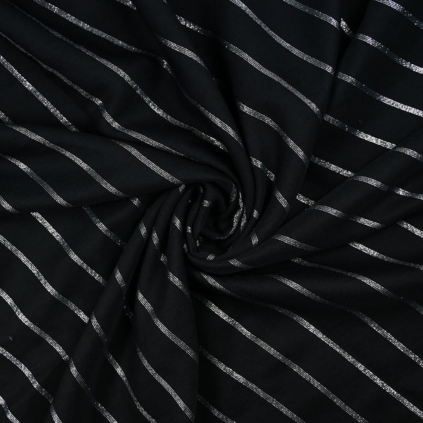 Polyviscose large rayure argent fond noir
