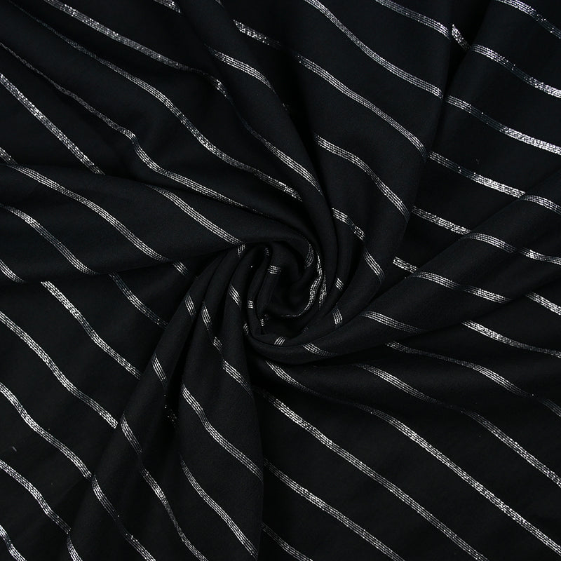 Polyviscose large rayure argent fond noir