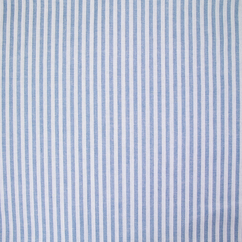 Coton tissé teint rayure bleue fond blanc