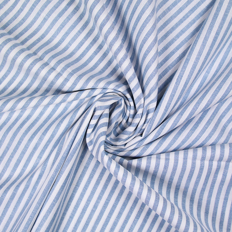 Coton tissé teint rayure bleue fond blanc