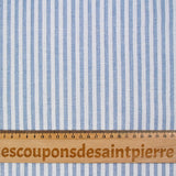 Coton tissé teint rayure bleue fond blanc