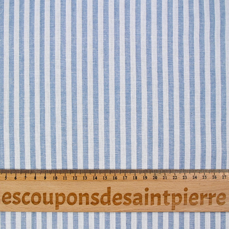 Coton tissé teint rayure bleue fond blanc