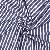 Coton tissé teint rayure large bleue marine fond blanc