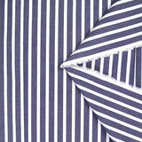 Coton tissé teint rayure large bleue marine fond blanc