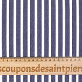 Coton tissé teint rayure large bleue marine fond blanc