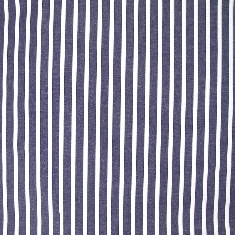 Coton tissé teint rayure large bleue marine fond blanc