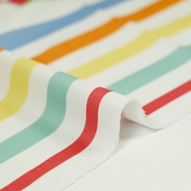 Coton imprimé rayure multicolore fond blanc