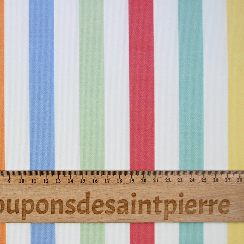 Coton imprimé rayure multicolore fond blanc