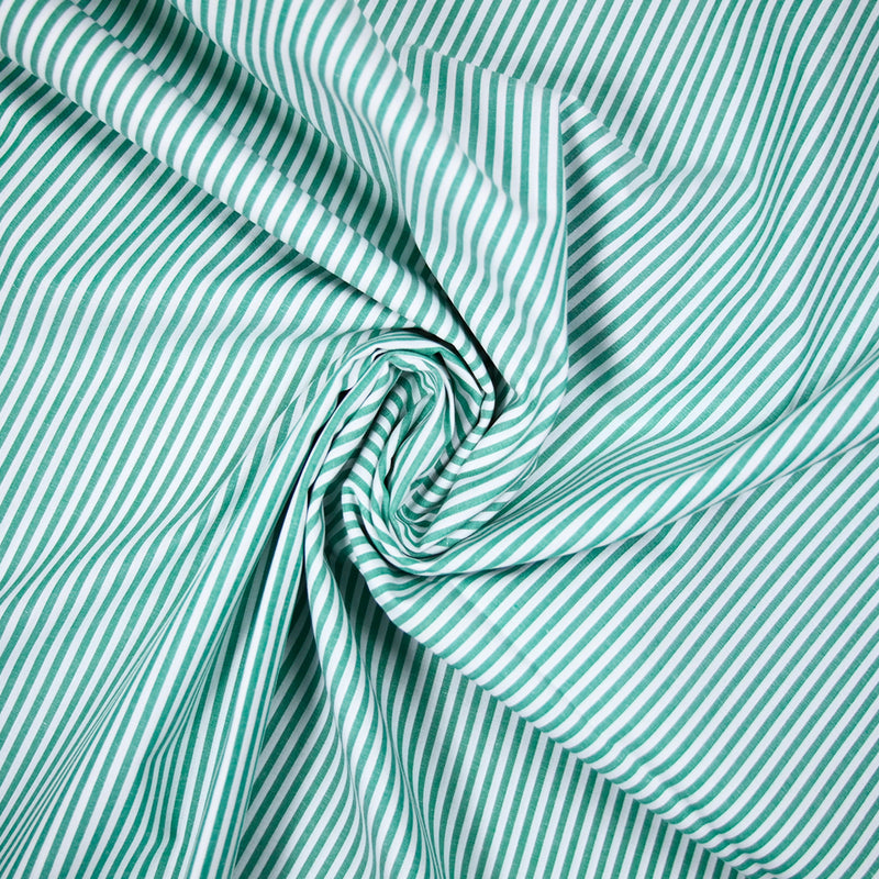 Coton tissé teint rayure verte fond blanc