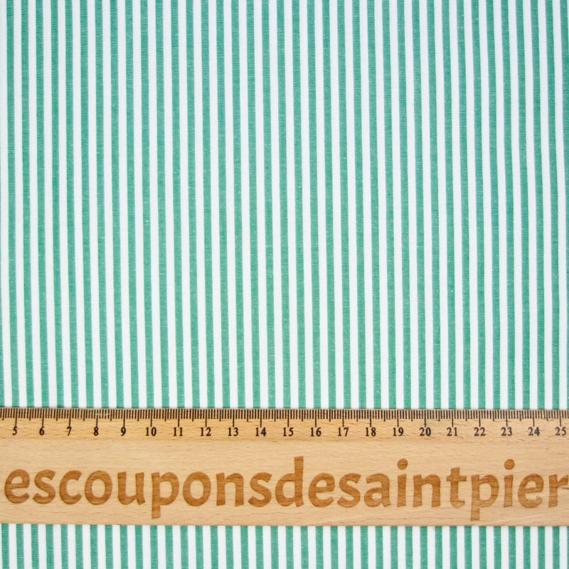 Coton tissé teint rayure verte fond blanc