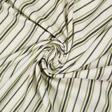 Coton élasthanne tissé teint rayure verte et bleue fond beige chiné