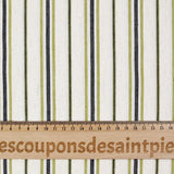 Coton élasthanne tissé teint rayure verte et bleue fond beige chiné