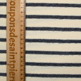 Maille 100% coton envers bouclette rayures marine fond écru