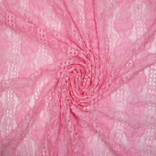 Dentelle rayure fleurs rose barbie