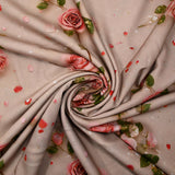 Viscose imprimée rosier fond beige rosé