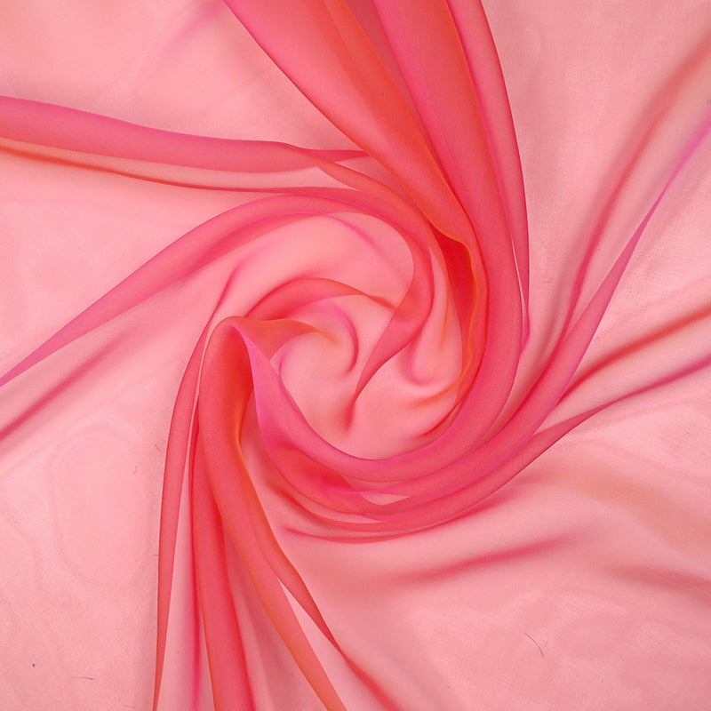 Mousseline 100% soie unie rose changeant orange