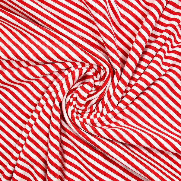 Jersey de coton rayé 5 mm rouge et blanc
