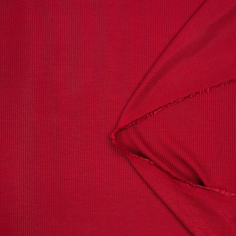 Maille côtelée polyester fine rouge